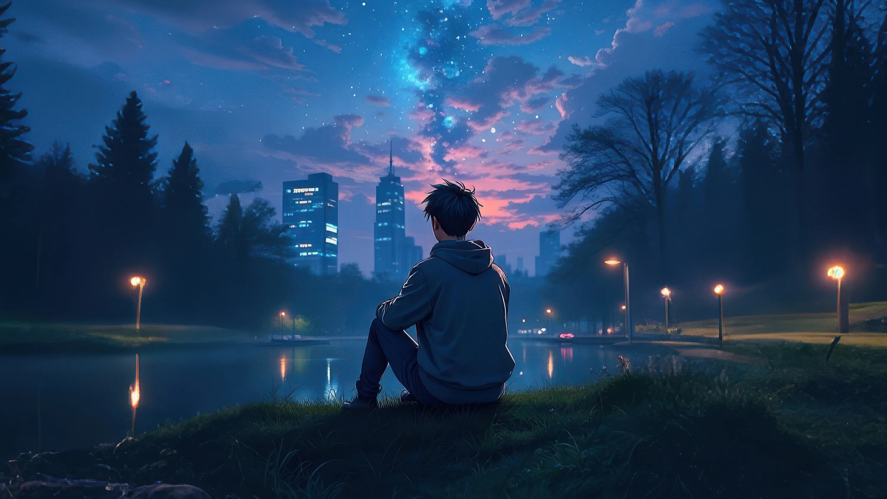 Alone Boy Midnight Thoughts Lake 4K, HD 4k Wallpapers
