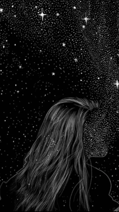 Starry Sky and Long Hair Illustration HD Phone Wallpaper