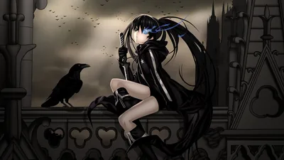Wallpaper Black dress anime girl, crow, sword Picture, Image