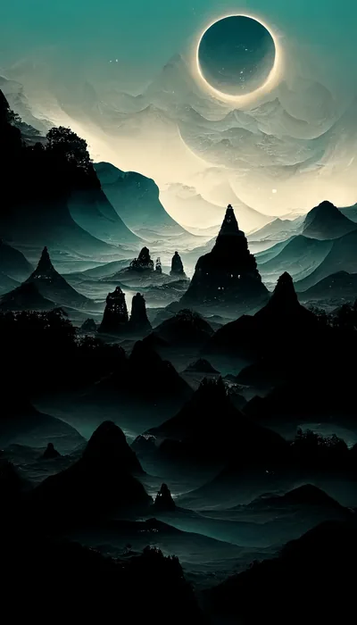 Eclipse Over Layered Mountain Peaks HD Phone Wallpaper