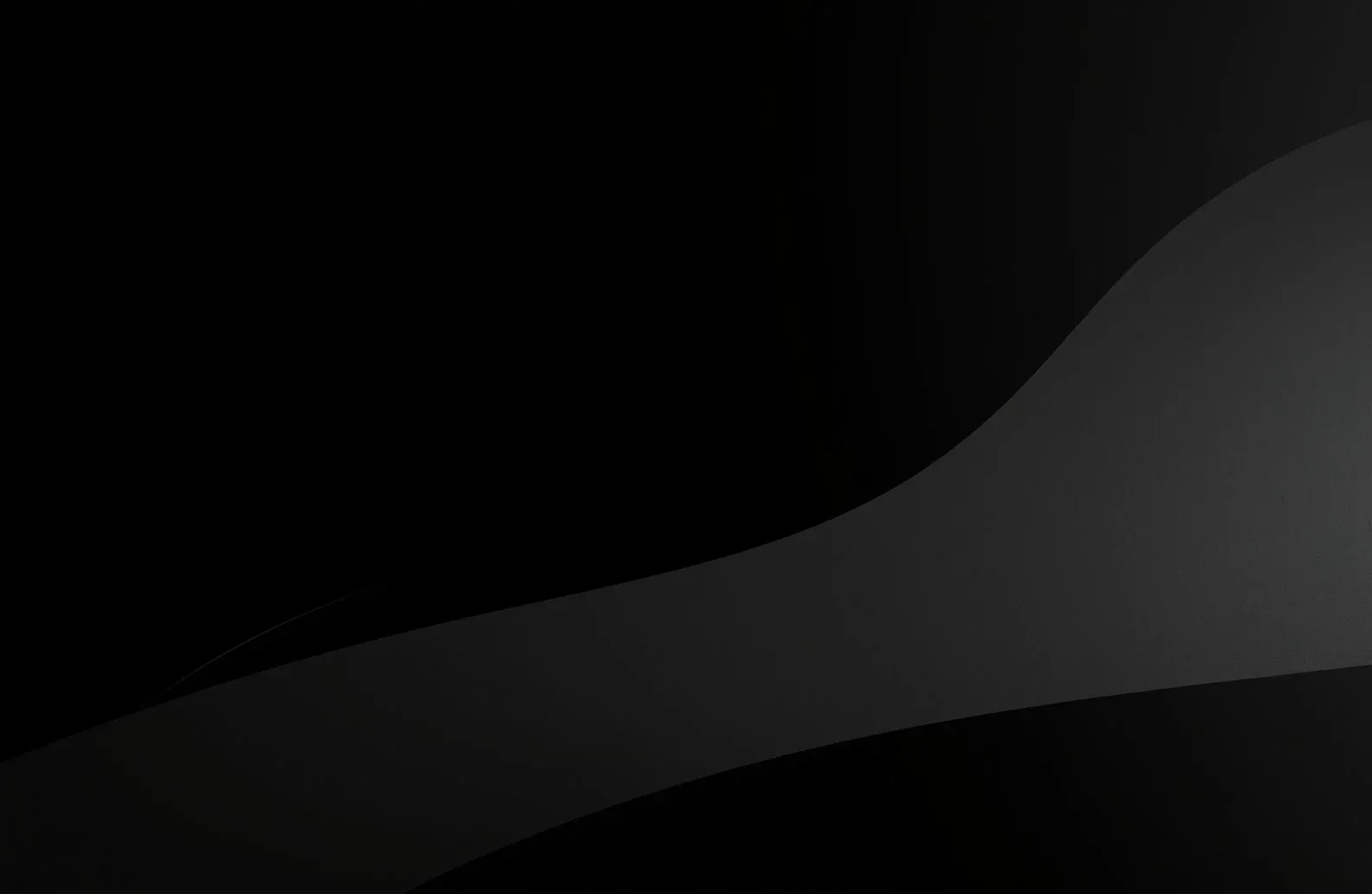 Two soft grey bands sweep in from the right and curve down toward the bottom left, the upper left corner staying entirely black.