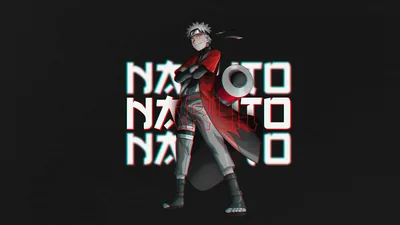 Glitched Naruto Text Beside a Red Cloak HD Wallpaper