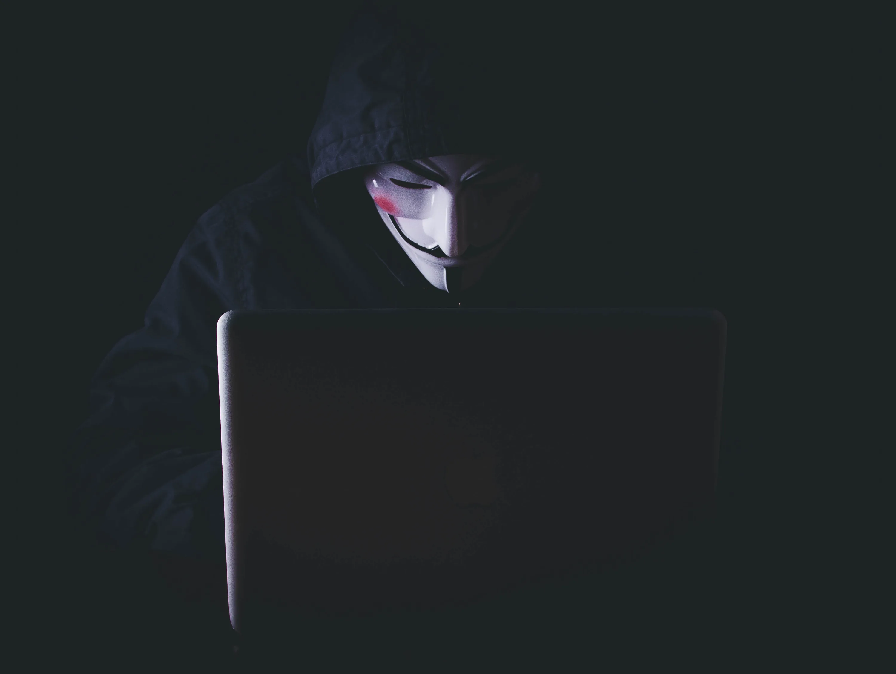 Phone wallpaper Hacker, Anonymous, Laptop, Notebook, Dark, Mask, Hood