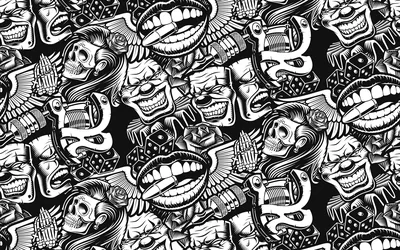 Black Tattoo Flash Wallpaper Mural Monochrome Graffiti Street Art Energy peel and Sti