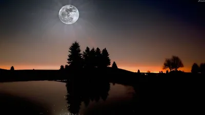 Full Moon Over a Lake at Dusk HD Wallpaper