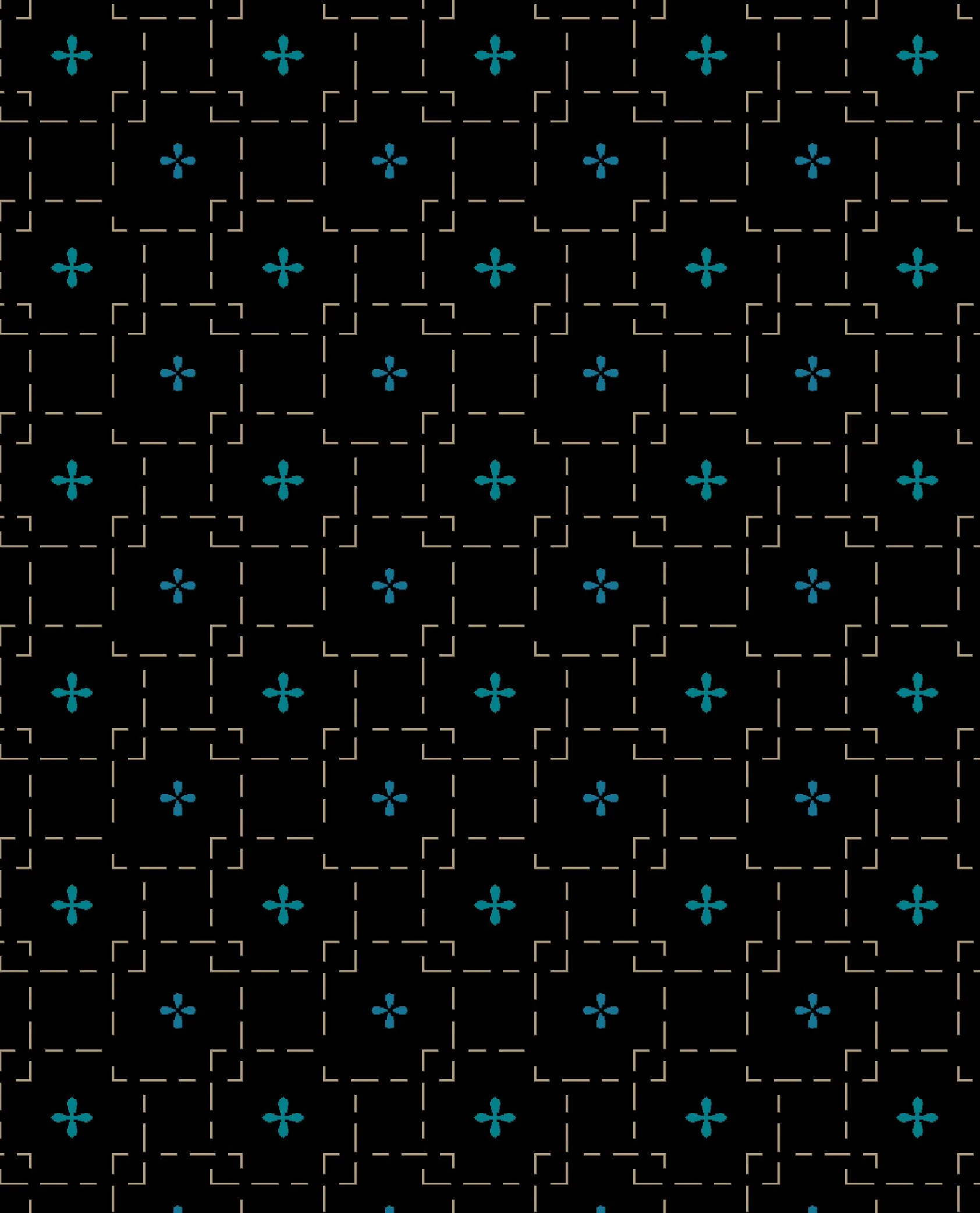 Grey dashed squares interlock over true black with a tiny teal cross at each centre, the ground dark enough for OLED screens to switch off.