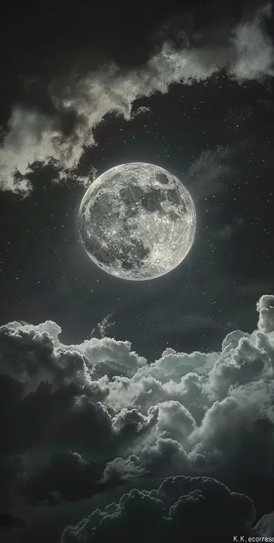 Radiant Moon above Silver Clouds HD Phone Wallpaper