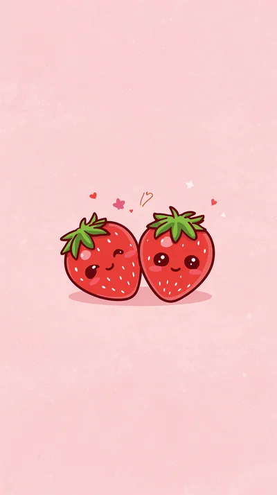 Free Cute Fruit Wallpapers Kawaii Strawberry and Peach