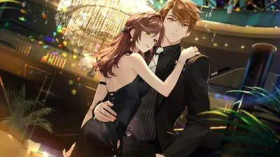 Yellow Red Eyes Anime Couple Wearing Black Dress Lights Background HD Anime Couple Wall