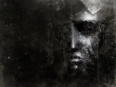 Weathered Face in Dark Grunge Texture HD Wallpaper