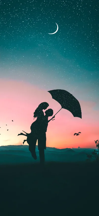 Couple Kissing Under an Umbrella HD Phone Wallpaper