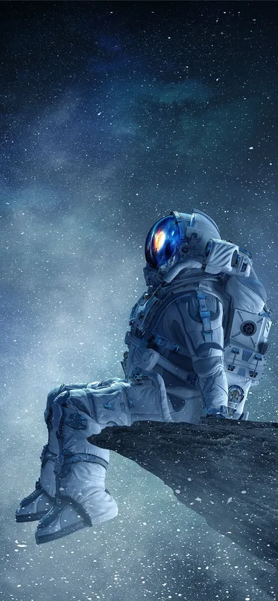 Astronaut Sitting on a Rock Ledge HD Phone Wallpaper