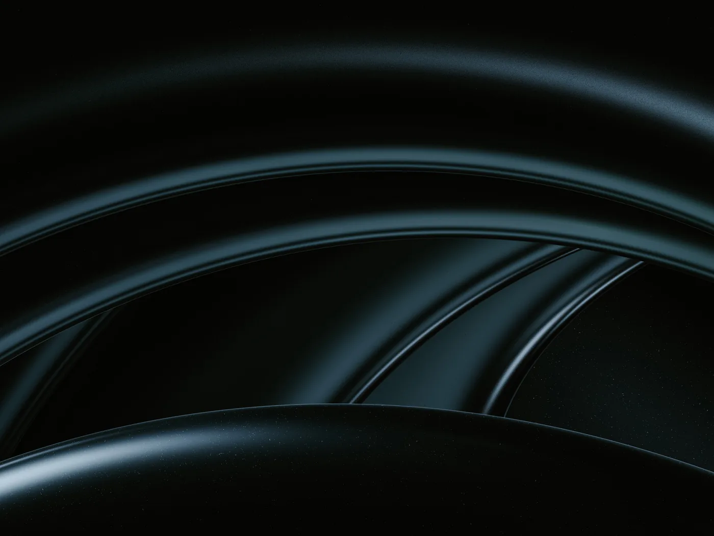 Smooth glassy arcs in near-black teal sweep across the frame, the sheen strongest along the centre seam while the top corners go fully dark.