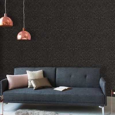Contemporary Damask Stories Black Wallpaper Wallpaper Direct