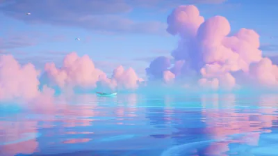 Pink Clouds Over Pastel Blue Water HD Wallpaper