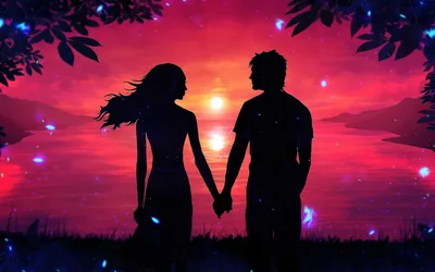 Couple Holding Hands at a Pink Sunset HD Wallpaper