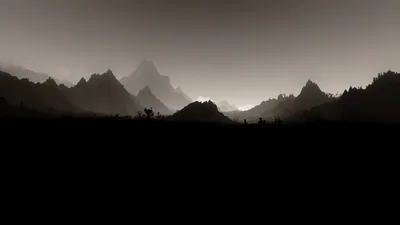 Sepia Mountains Under a Hazy Sky HD Wallpaper