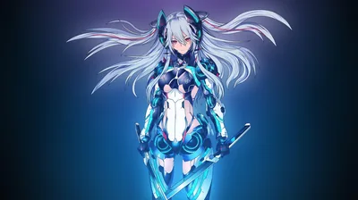 Silver-Haired Anime Girl in Cyan Armour HD Wallpaper