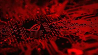 ROG Logo on a Red Lit Circuit Board HD Wallpaper