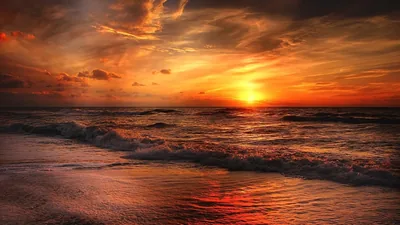 Amber Storm Light Over Rough Water HD Wallpaper