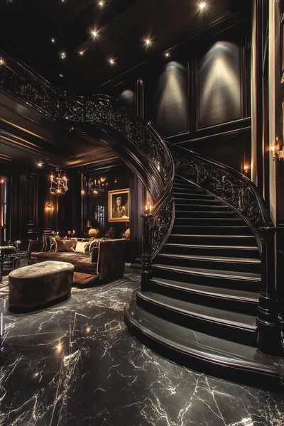 Dark art deco luxury mansion Check out all of these chic