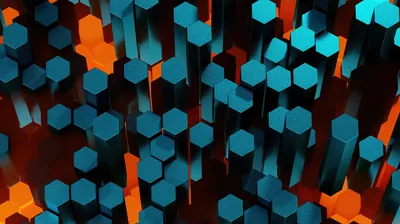 Teal and Orange Hexagon Columns HD Wallpaper