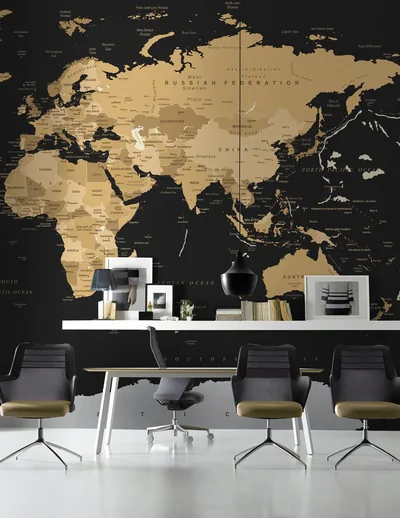Black Political World Map Dark Maps Removable Wallpaper GK Wall Design