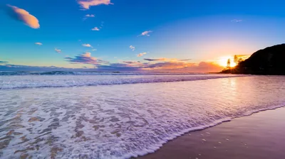 Sea Foam Rolling In at Sunset HD Wallpaper