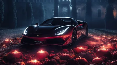 Supercar Surrounded by Glowing Pumpkins HD Wallpaper