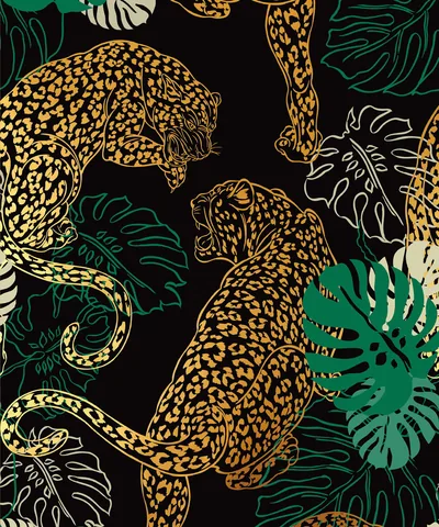 Gold Leopards and Green Leaves HD Phone Wallpaper