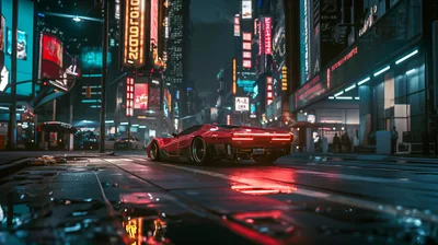 Low Supercar on Wet Asphalt HD Wallpaper
