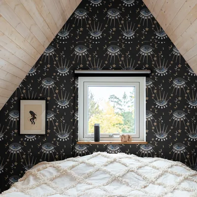 Black Removable Wallpaper Spooky Wallpaper Temporary Wallpaper Eye