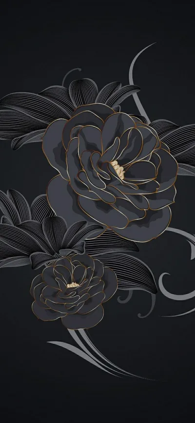 Ornate Black Roses with Gold Tips HD Phone Wallpaper