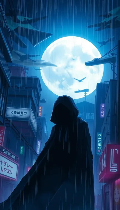 Hooded Figure in a Neon Alley HD Phone Wallpaper