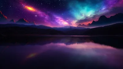 Galaxy Sky over a Mountain Lake HD Wallpaper
