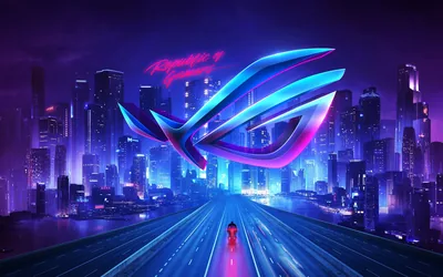 ROG Logo over a Neon Highway HD Wallpaper