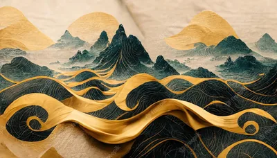 Gold and Teal Wave Art HD Wallpaper