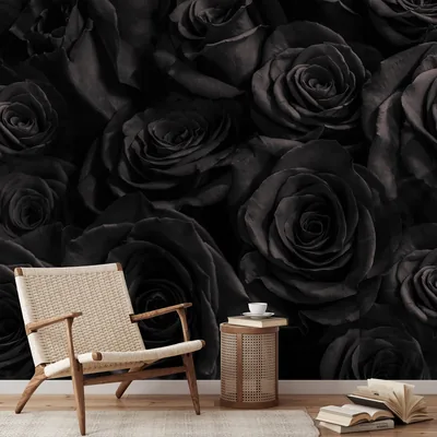 Black Rose Wallpaper Dark Floral Peel and Stick Wall Mural Etsy